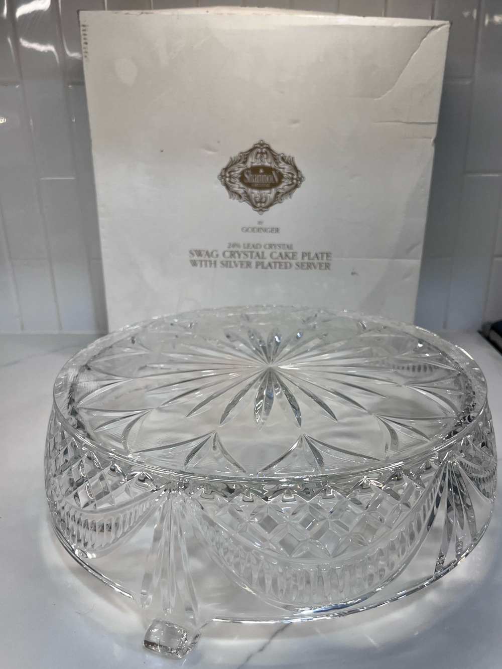 Vintage Shannon Godinger Swag Crystal Cake Plateu Footed Cake Stand